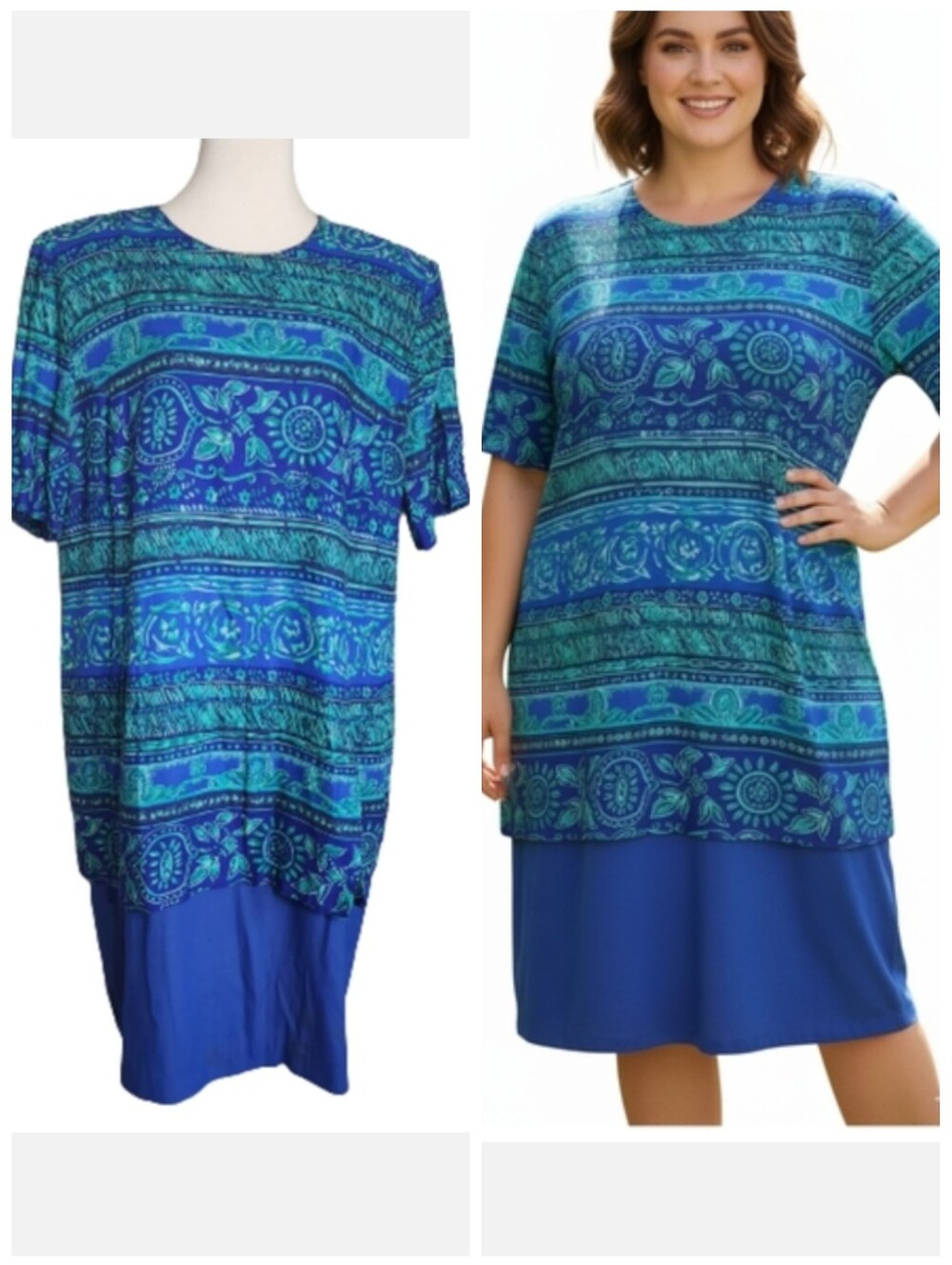 Vintage K. C. Spencer 1980s blue and turquoise dress plus size 16 plus size 1X
